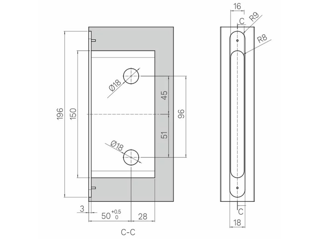 Serratura Mediana Spinoff Premium Magnetica WC Bordo Tondo mm.18x196 Cover Magnetica Interasse 96 Entrata 50 mm. | Koblenz - immagine 6